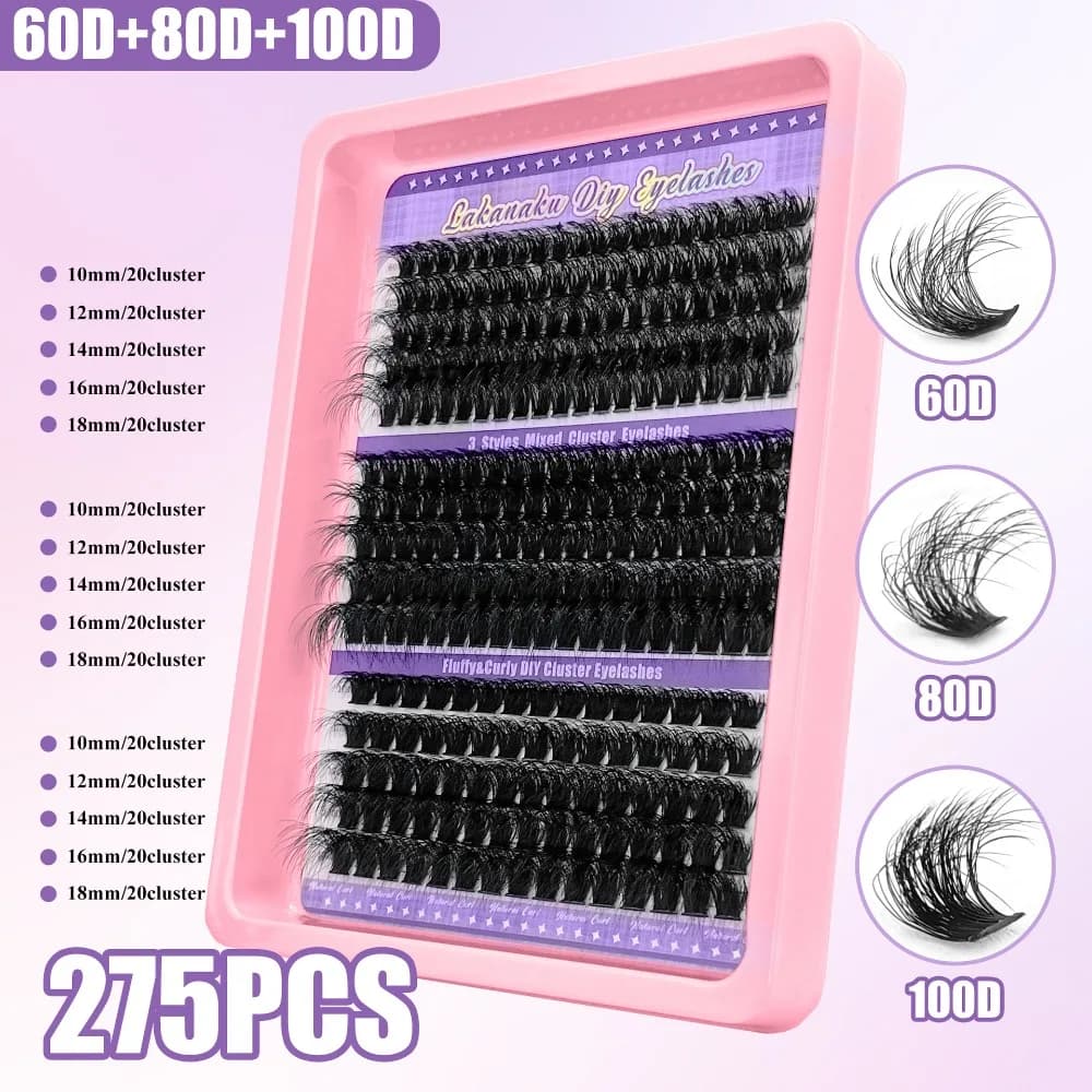 9-16mm Length False Eyelashes Natural Look Wispy Style DIY Lash Extension Kit Fluffy Clusters Volume Fans Eye Makeup Tools