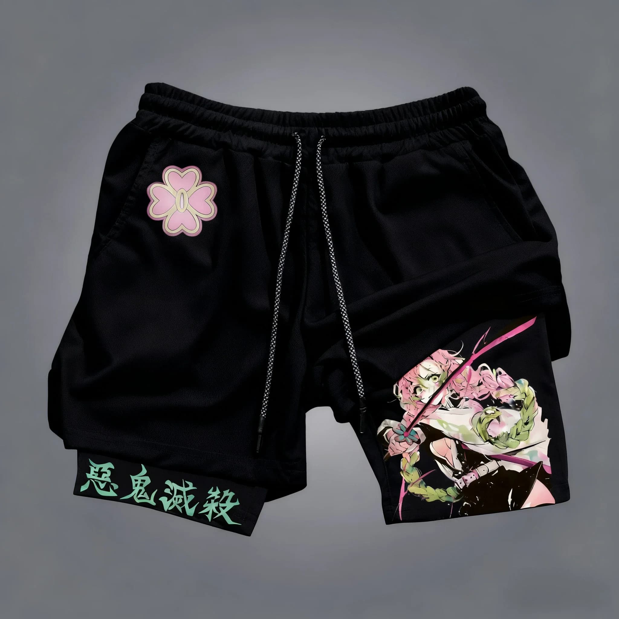 Pantaloncini Sportivi 2-in-1 Demon Slayer Anime, Nuova Moda Estiva 2025 per Uomo, Fitness, Nuoto, Escursionismo, Doppio Strato