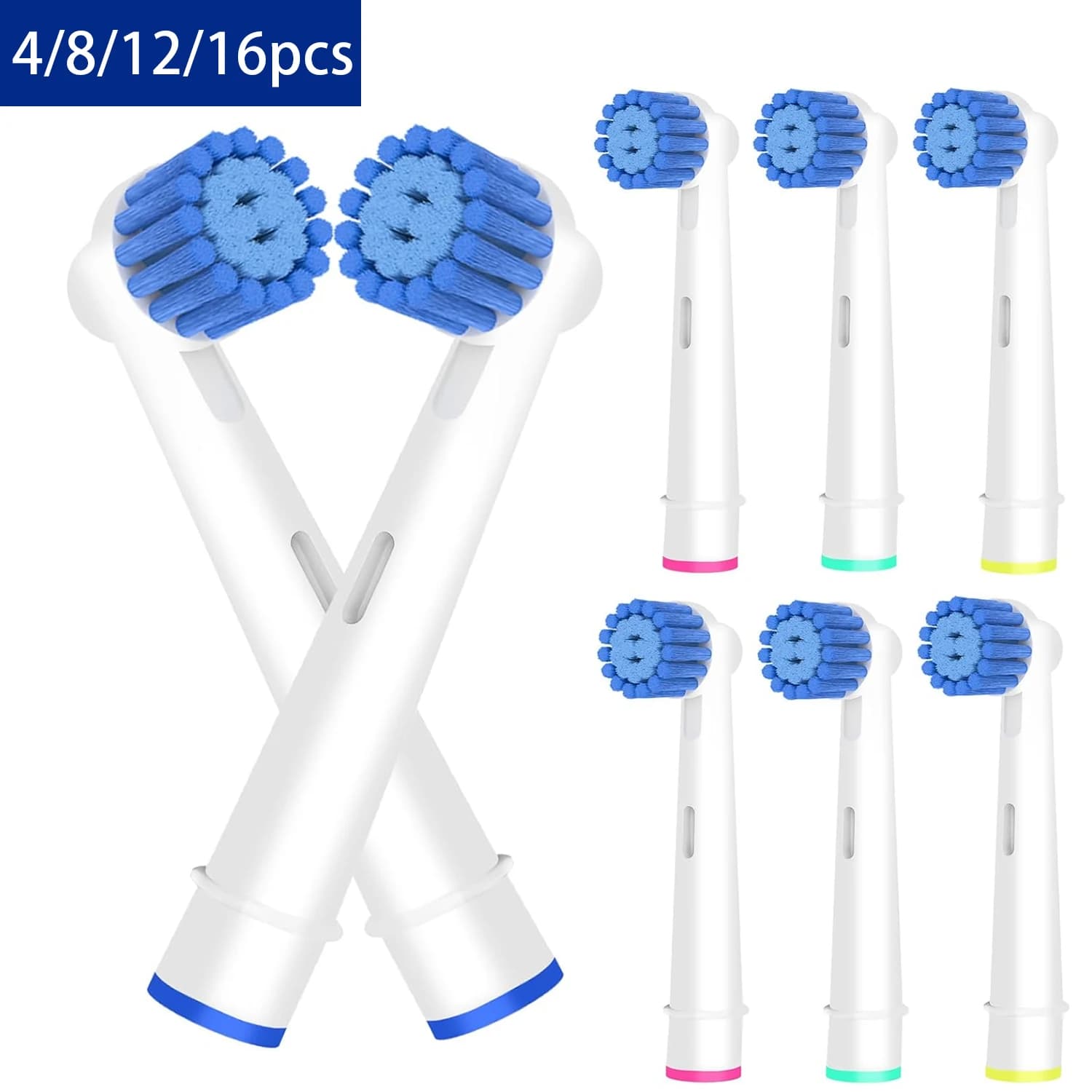 Pack of 4/8/16 Sensitive toothbrush heads for treating gums compatible with Oral B electric toothbrush, professional toothbrush heads