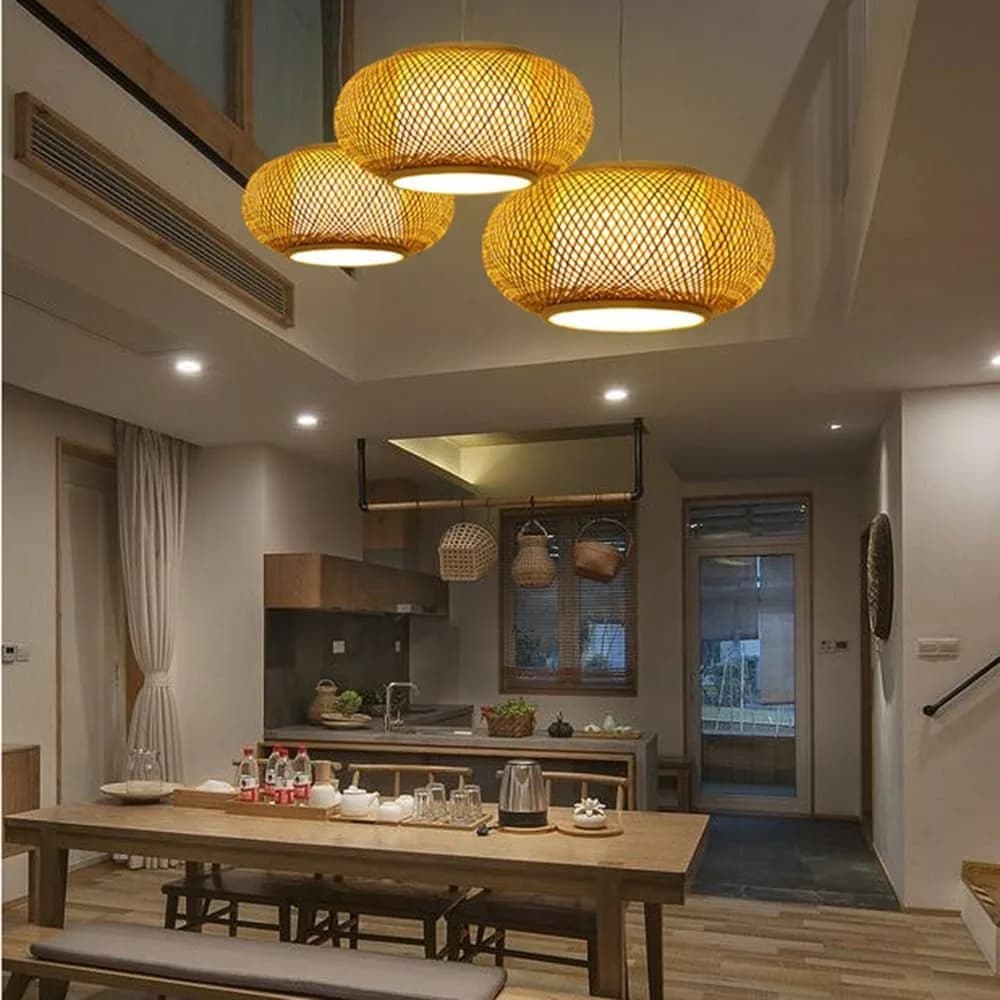Lampade a sospensione in bambù con tessitura antica 40 / 50 cm Lampada a sospensione a soffitto in bambù lavorata a mano Lampadario in stile cinese E27