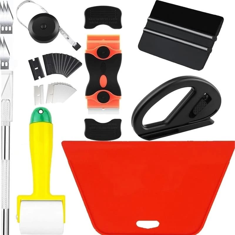 AFOURT-Wallpaper Smoothing Tool Kit Vinyl Film Cutter Seam Roller Wallpaper Smoother Squeegee Measure Tape Vinyl Removal