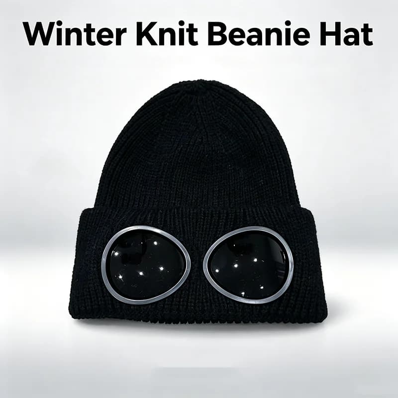 Unisex Winter Goggle Knitted Beanie Hat Aviator Style Thick Warm Windproof Outdoor Ski Cycling Fashion Knit Cap