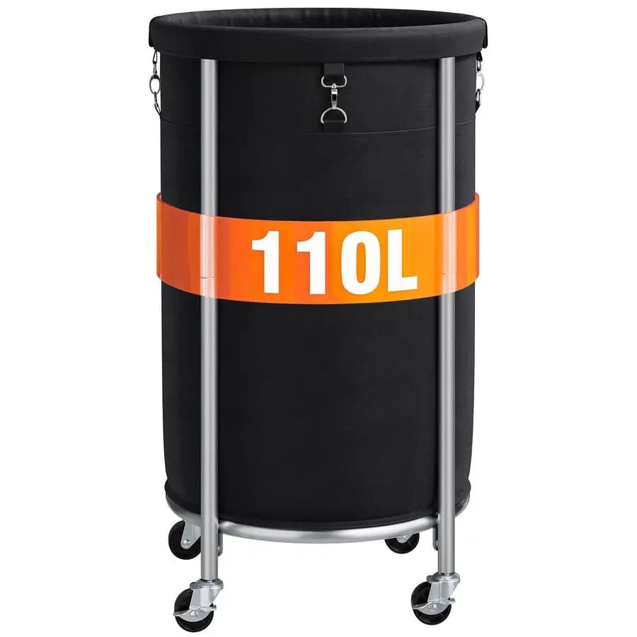 Cesto Portabiancheria con Ruote, Cesto Portabiancheria Rotante da 110L, Carrello Portabiancheria Rotondo con Telaio in Acciaio e Sacco Rimovibile, 4 Ruote e 2