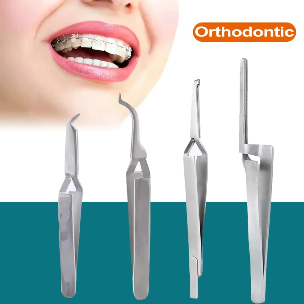 Dental orthodontic tweezers Set Tool to place the buccal tube gluing bracket in occlusal paper for support for orthodontic luminaires and vegetable use