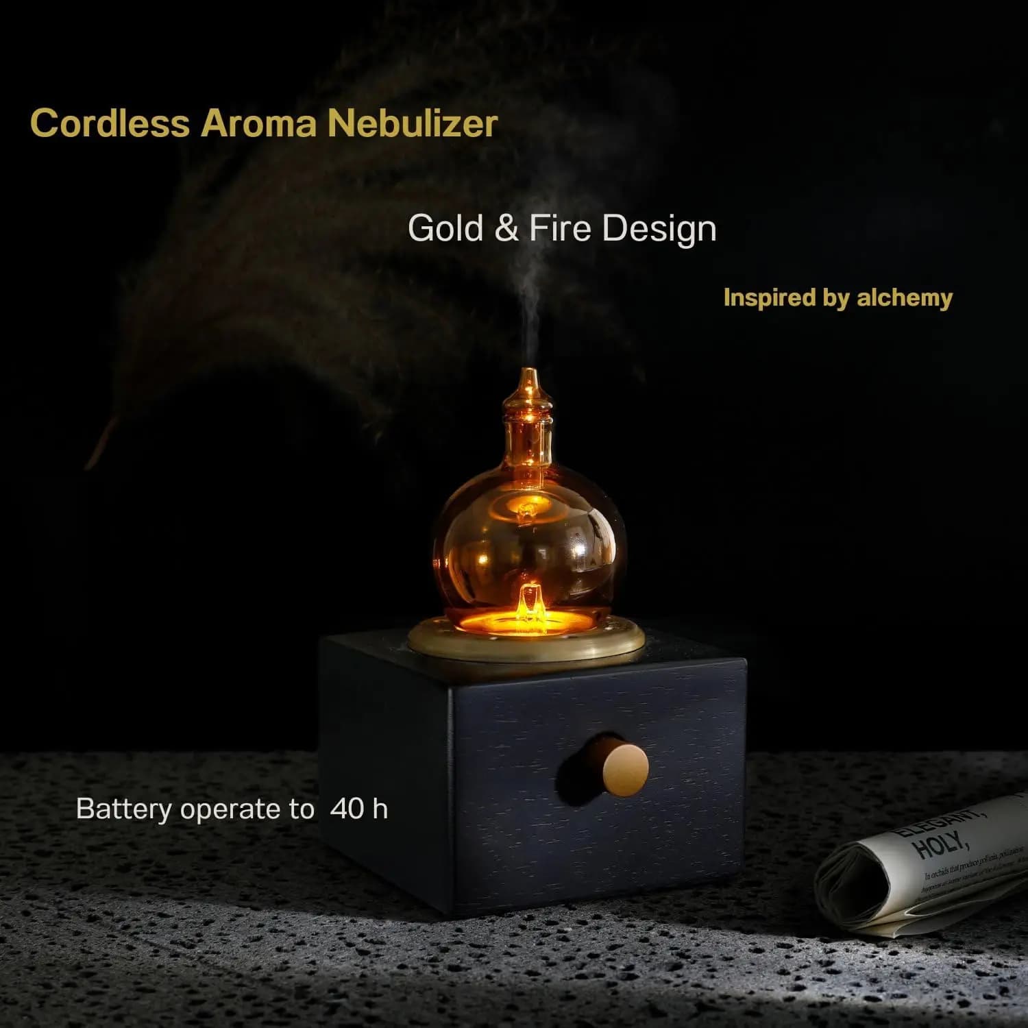 Nebulizzatore di oli aromatici senza fili originale - Diffusore senza acqua per oli essenziali con vetro e legno, ricaricabile