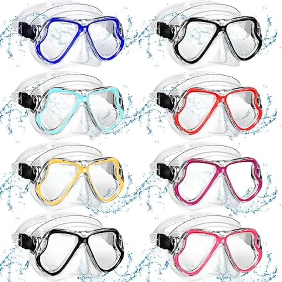 Confezione da 8 Occhialini da Nuoto per Adulti con Copertura Nasale, Maschera Antifog per Immersioni, Occhiali da Sub, Attrezzatura per Snorkeling, Vetro Temperato, per Giovani