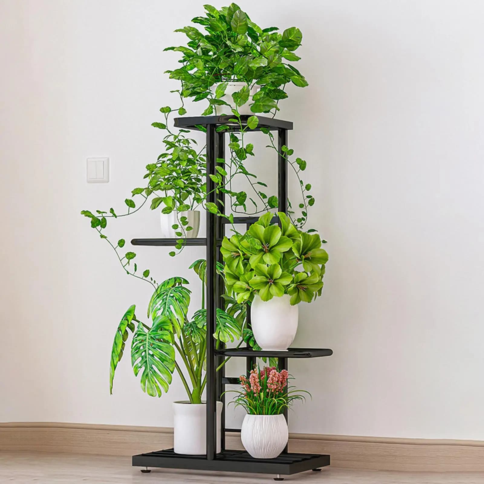 4 Layers Plant Shelves Iron Flower Stand Pots Display Tray Stand for Flowers Plant Pot Holder Home Balcony Garden Decoration