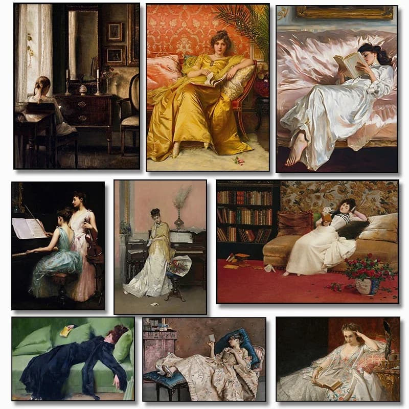 Victorian Women Portraits Read Art Fashion Retro Posters Prints Canvas Painting Wall Art Picture Living Room Home Decor