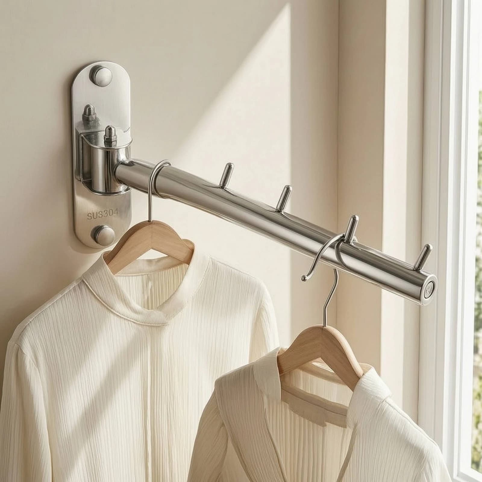 Folding Wall-Mounted Clothes Hanger Rack Rustproof Clothes Hanger Rack with Swing Arm Hardware Rust Resistant for Laundry Room