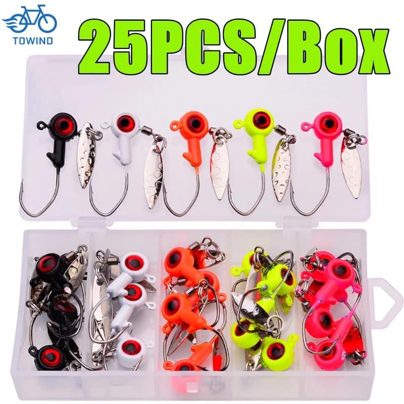New 25 Pz/Cable Fishing Jig Head Hooks with Spinner Underspin Crappie Fishing Jighead with Salice Blade Fishing Hook
