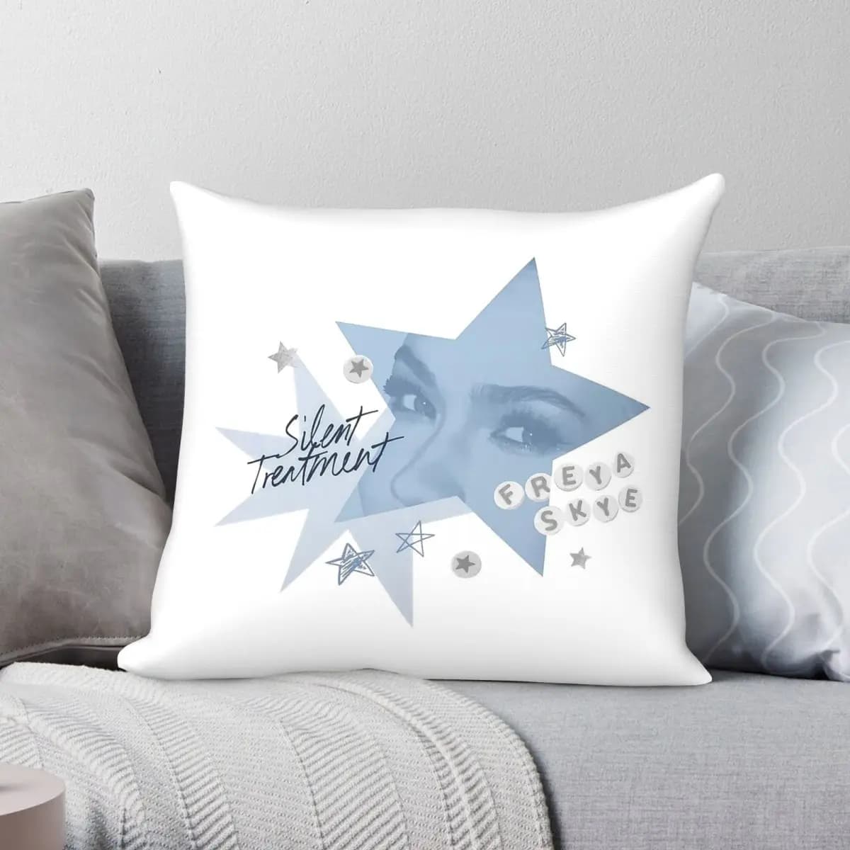 Fodera per cuscino quadrata Freya Skye Silent Treatment in poliestere, lino, velluto, con cerniera decorativa, per divano