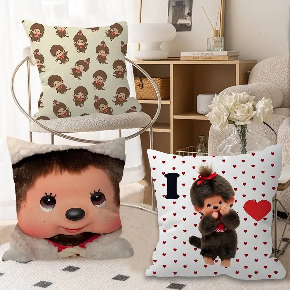 M-Monchhichi Cute Pillow Anime Pillow Sofa Bed Head Pillow Cover Cushion Cover 45x45 cm Fashion