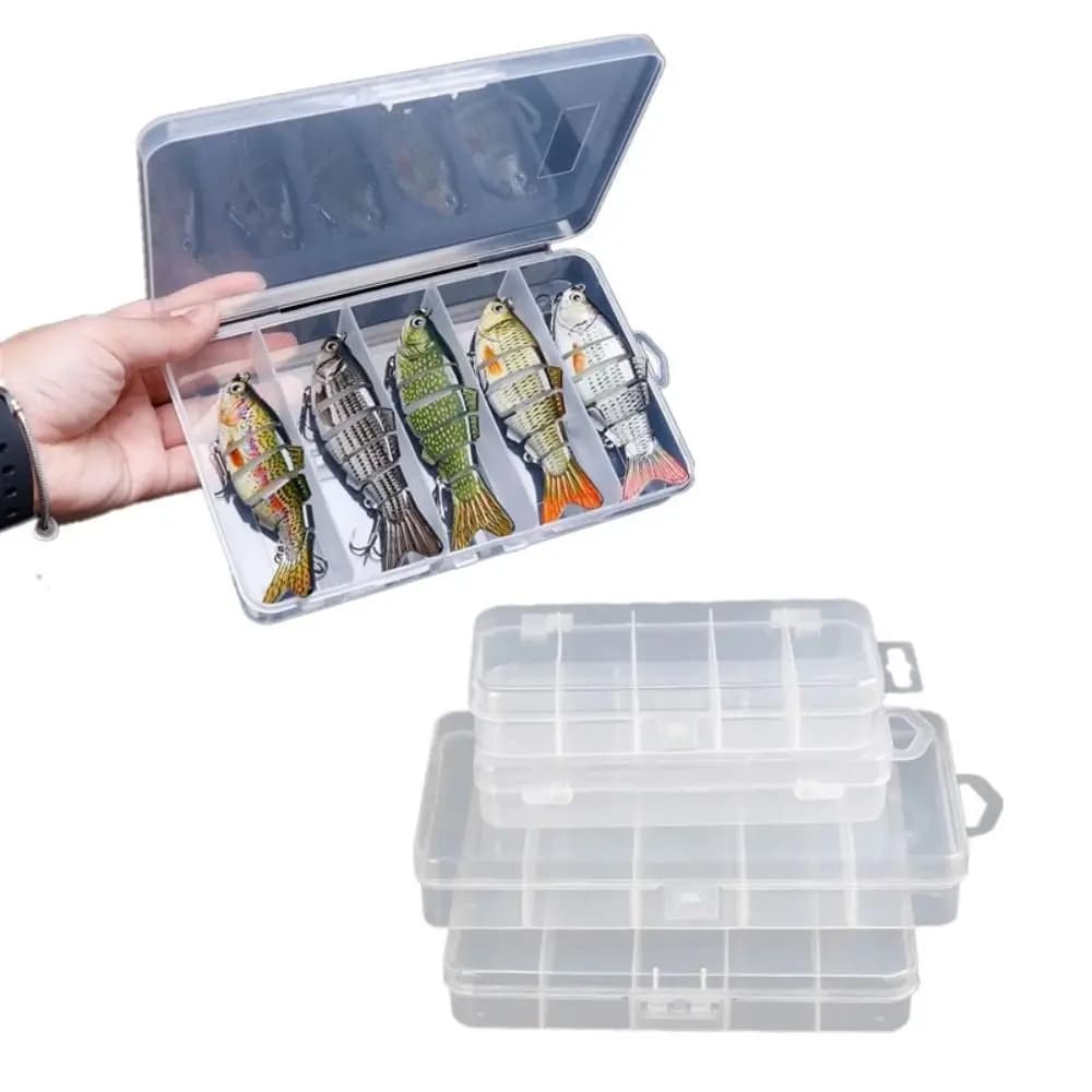 Sport Plastic Fishing Lure Tackle Box Transparent 5 Compartment Lure Storage Case Bait Hook Boxes