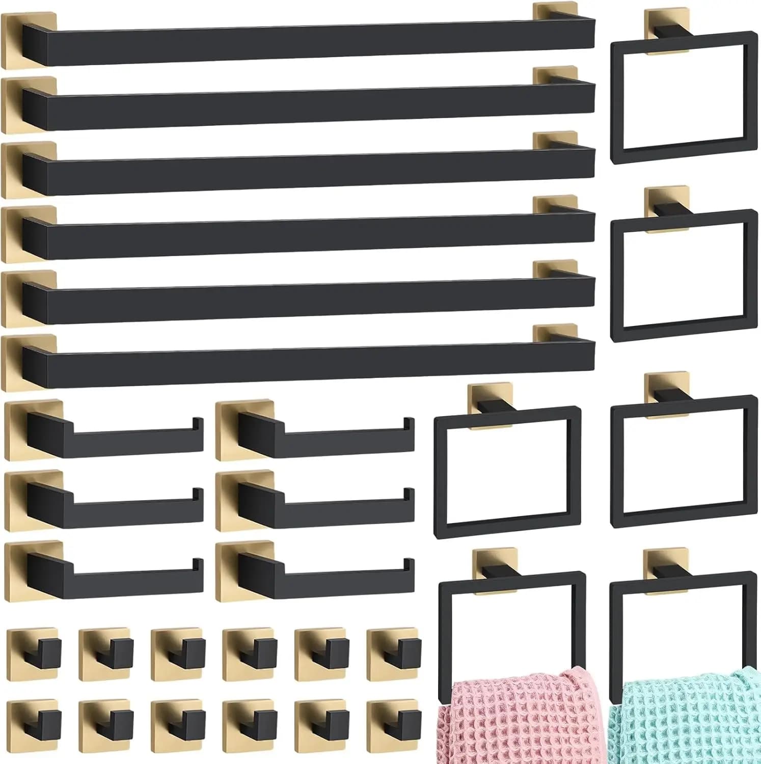 30 Pcs Black Gold Bathroom Hardware Accessories Set 23.6 Inch Bath Towel Bar Kit Stainless Steel Bathroom Hardware Set Towel Rac