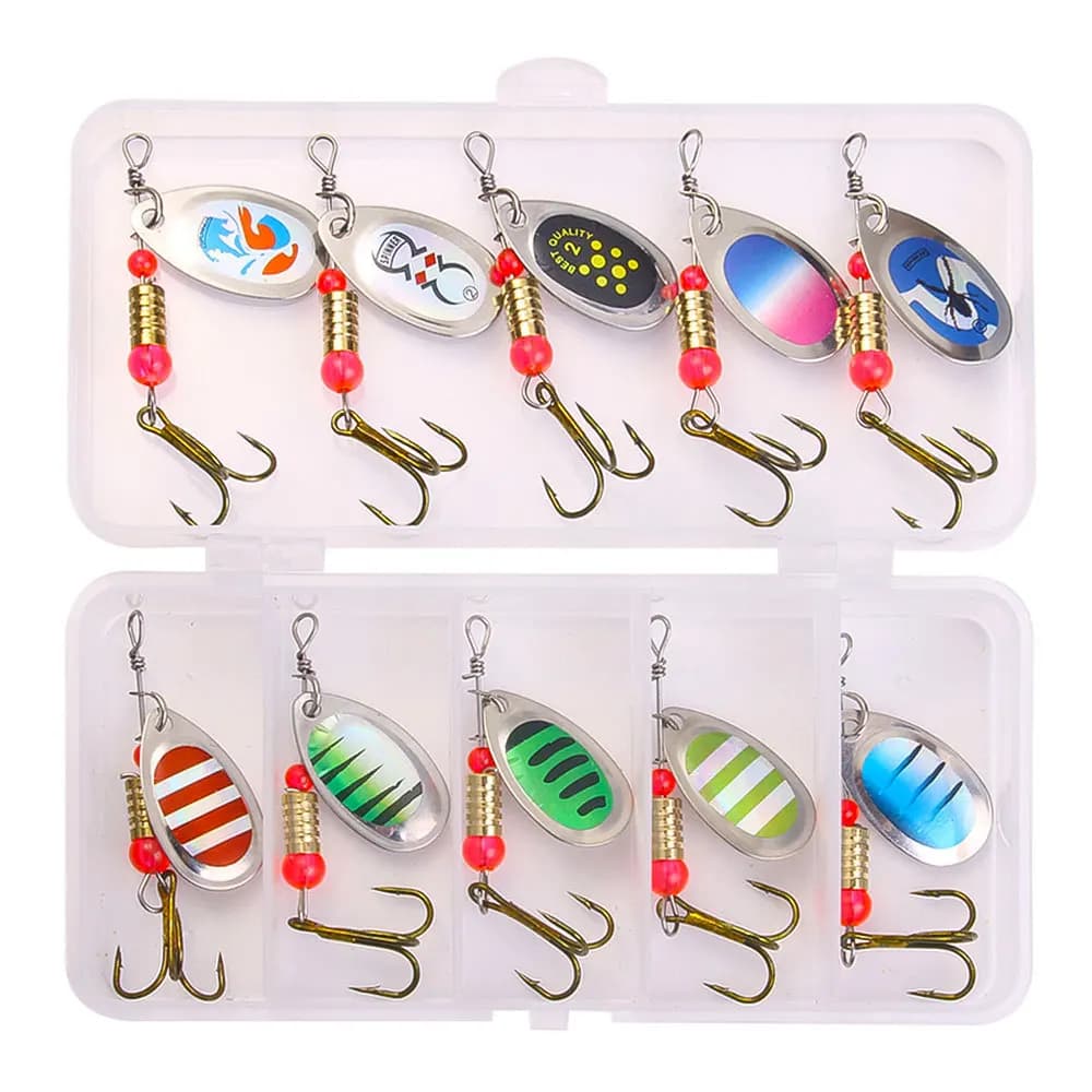 10 Pz/scatola Colorato Composito Spinning Spinner Set Spinner Richiamo di Metallo Acqua Dolce e Acqua Salata Attrezzatura Da Pesca Accessori