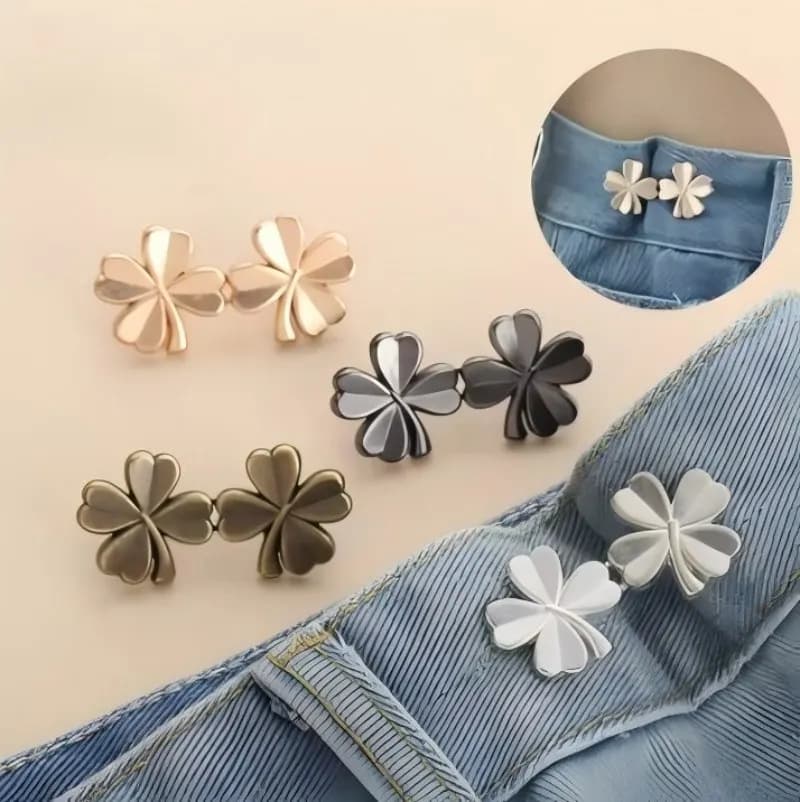 1 pair of four leaf clover buckles, detachable buckle, no nail seam, waist cinching tool suitable for jeans waist size adjustmen