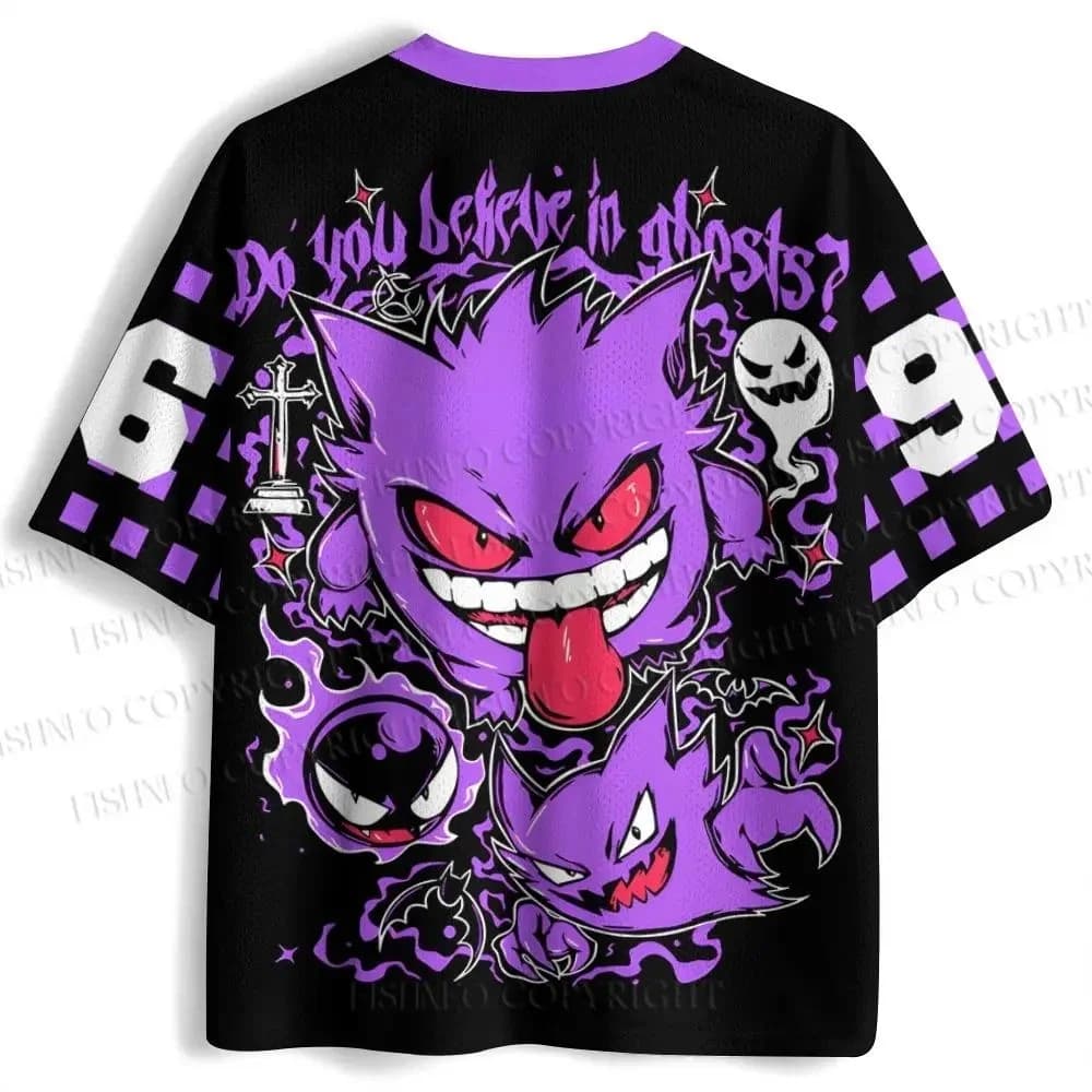 Maglia Gengar Uomo 2026 Nuova Collezione Viola con Grafica Splash Scollo a V Manica Corta Pokémon Anime Fan Casual Streetwear Sportswear