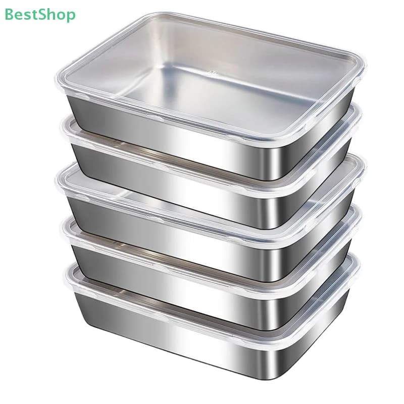 ♥ ♥ ♥ Scatola di conservazione in acciaio inossidabile con coperchio, scatola sigillata per uso alimentare, contenitore quadrato per la preparazione dei pasti, contenitore per vano Bento Box