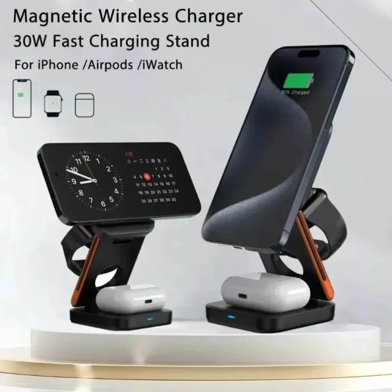 Quick Charging Station 3 in 1 from 30W, Foldable Wireless Magnetic Charger for iPhone 17 16 15 14 13 12 Pro Max, iWatch 10-2, Airpods