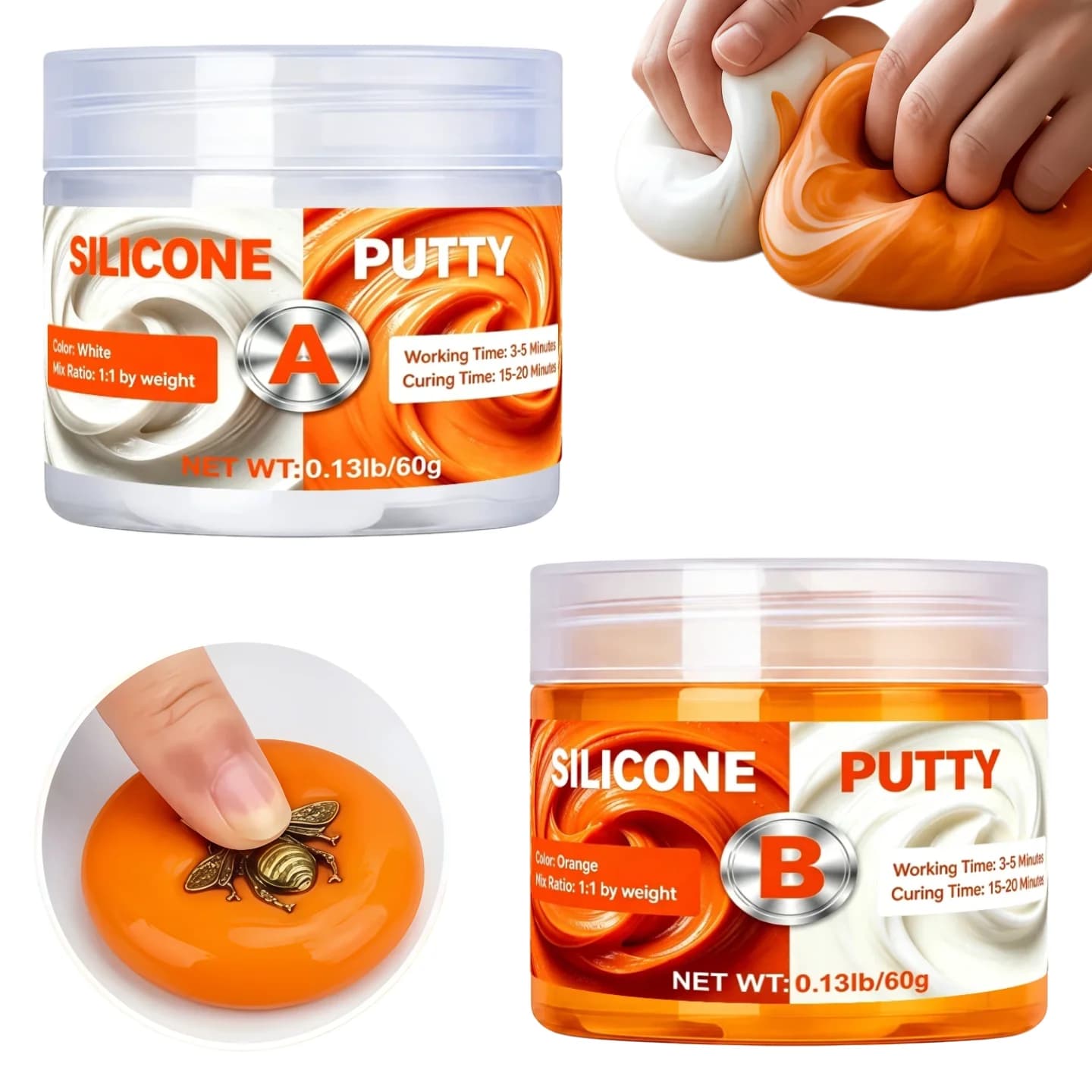 Silicone Putty DIY Crafting Set Flexible Long-lasting For Resin Art Projects Molds (Orange)