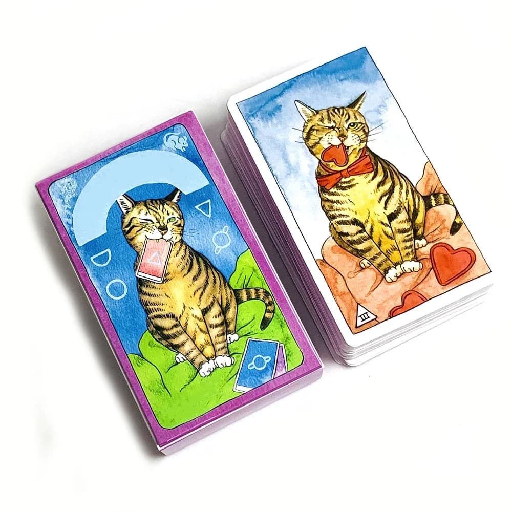 Cat Tarot Deck 78 Pcs Cute Cat Tarot Cards Purple Box Divination Oracle Card Board Game Halloween And Christmas Gifts