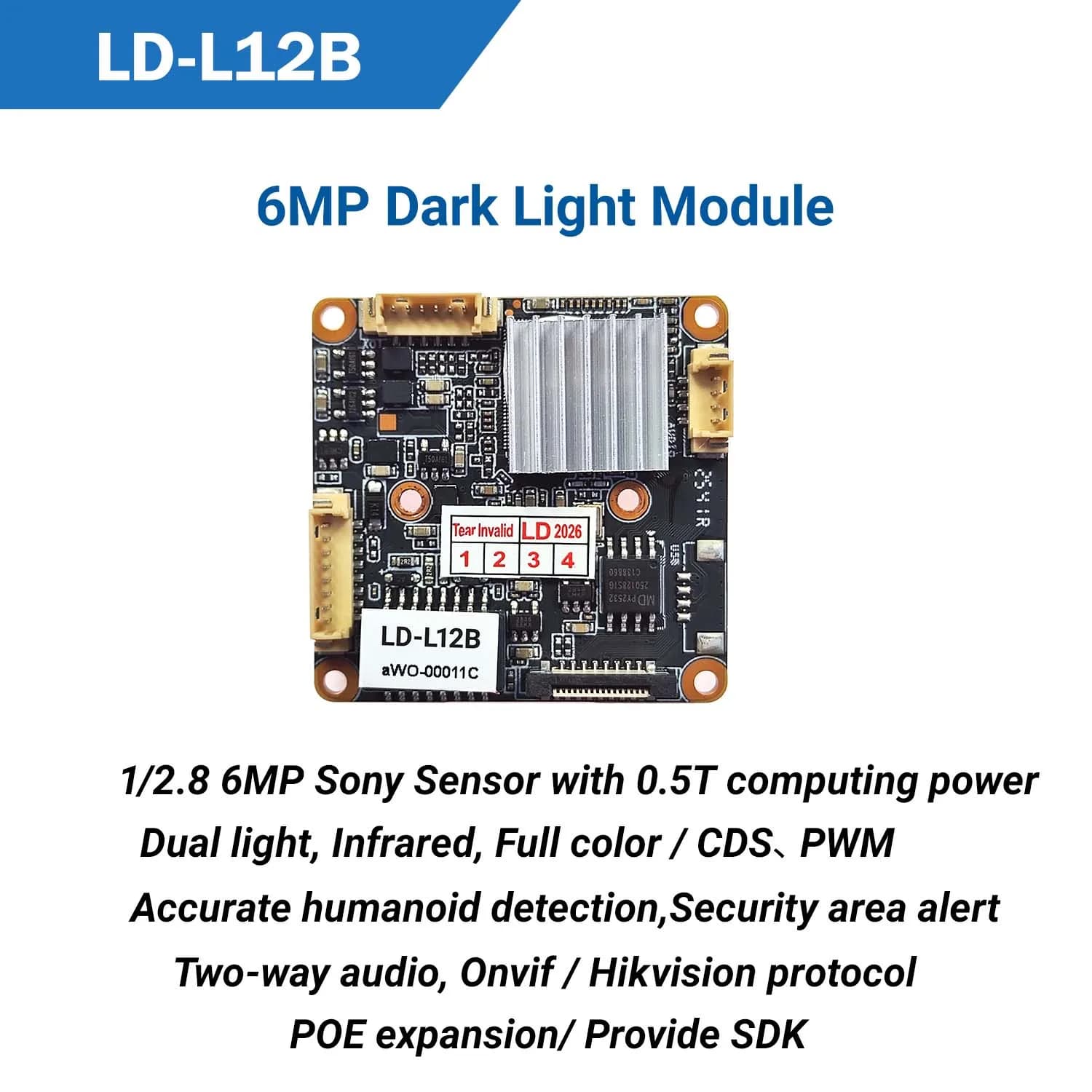 Modulo di visione notturna a colori 6MP IMX335 Starlight Black Light MC-L12B, potenza di calcolo 0.5T, core di sicurezza intelligente