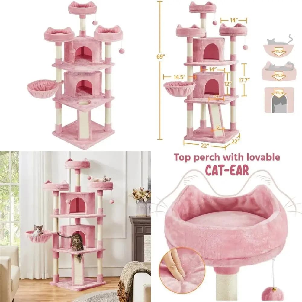 Albero per gatti multilivello condominio, tiragraffi e piattaforme di Pink 69
