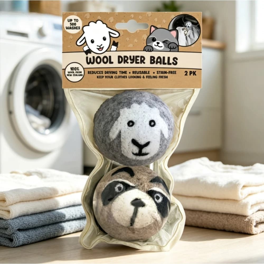 Reusable Wool Dryer Balls Set of 2 Natural Fabric Softener for Laundry Eco Friendly Drying Aid Reduces Static Wrinkles and Drying Time Hypoallergenic Gift in Cotton Storage Bag for All Dryers