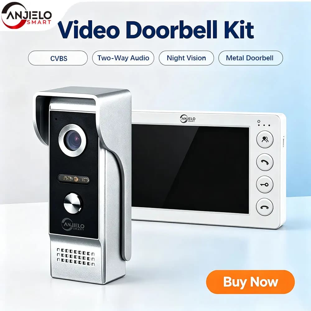 ANJIELO 7-inch Metal Doorbell Video Intercom System CVBS 4-Wire Video Doorphone for Villas