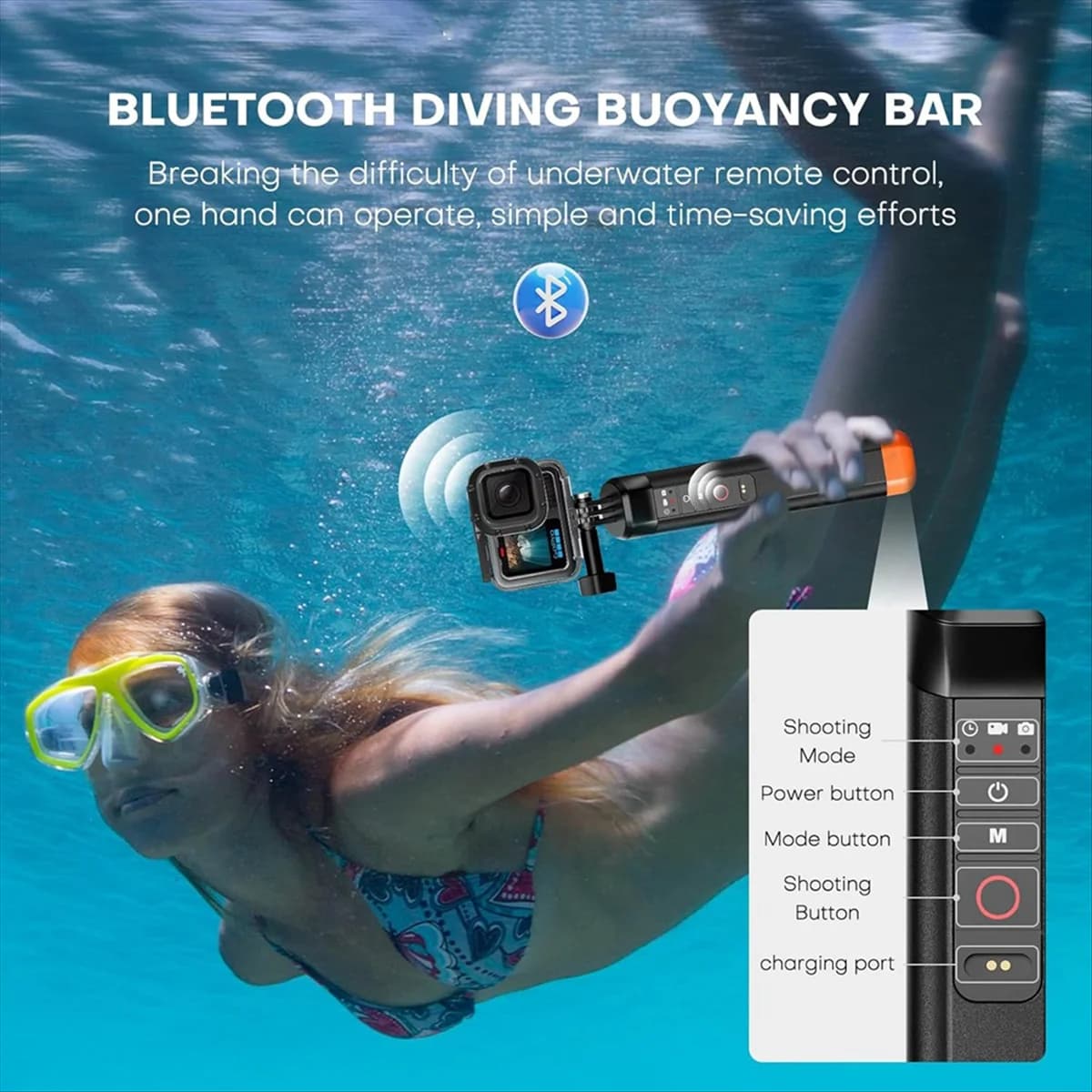 Nuova impugnatura galleggiante con telecomando Bluetooth, selfie stick per immersioni subacquee per GoPro Hero 13/12/11/10 Action Camera