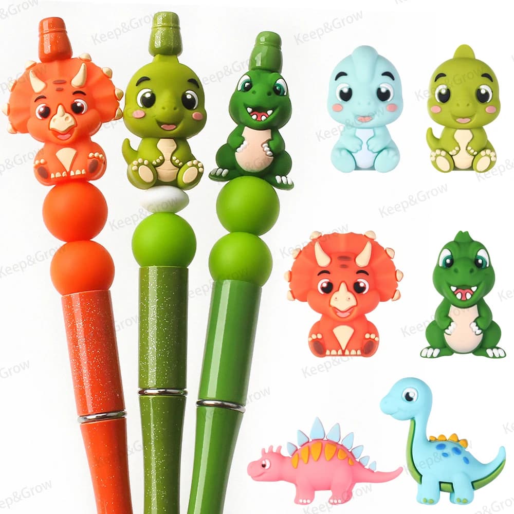 5/20/50 Pz Tema Giurassico 3D Dinosauro Perline di Silicone Carino Triceratops Tyrannosaurus rex Perline Focale Colorate per la Produzione di Gioielli