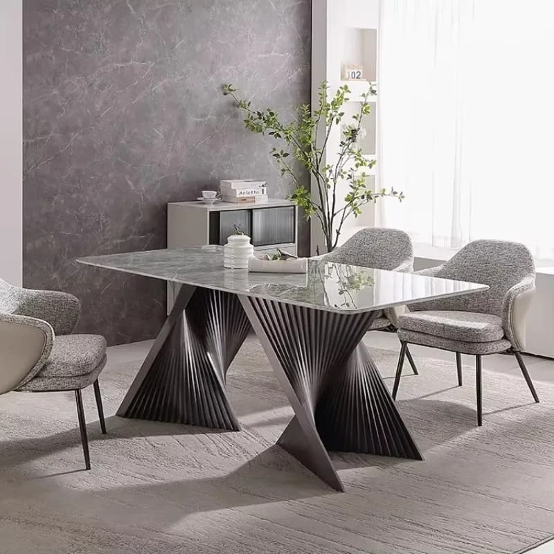 Tavolo da pranzo con piano in marmo con gambe in acciaio inossidabile Tavolo da pranzo in marmo italiano nero Tavolo da pranzo di design italiano
