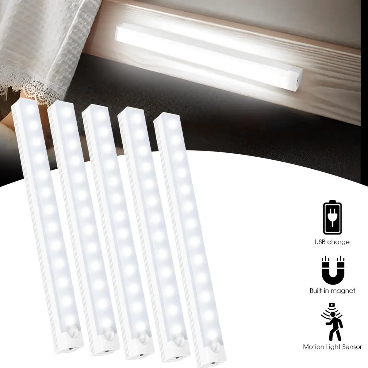 50 cm/30 cm 1 PC Sensore di movimento PIR Lampada a LED ricaricabile portatile Illuminazione interna portatile Lampade USB Luci Luce a batteria