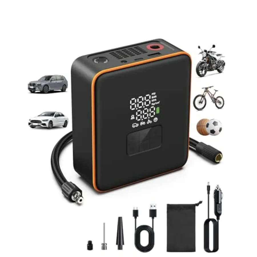 Gonfiatore portatile per pneumatici 7800mAh 12V DC Pompa ad aria senza fili a doppia alimentazione con manometro digitale per auto SUV Bicicletta 150 PSI veloce