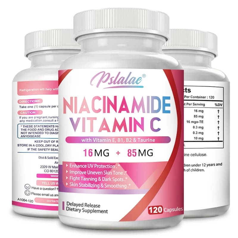 Niacinamide Vitamin C Capsules, High Absorption, Antioxidant Daily Supplement, Support Collagen Formation & Skin Wellness