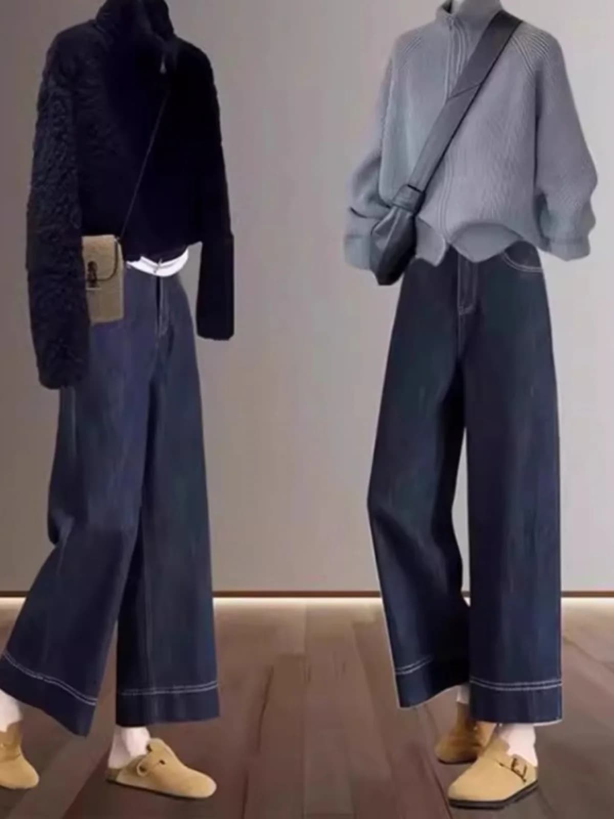 Jeans da donna taglie forti a vita alta a gamba larga, modello a pera, effetto snellente, blu, stile casual, primavera autunno, nuovo arrivo