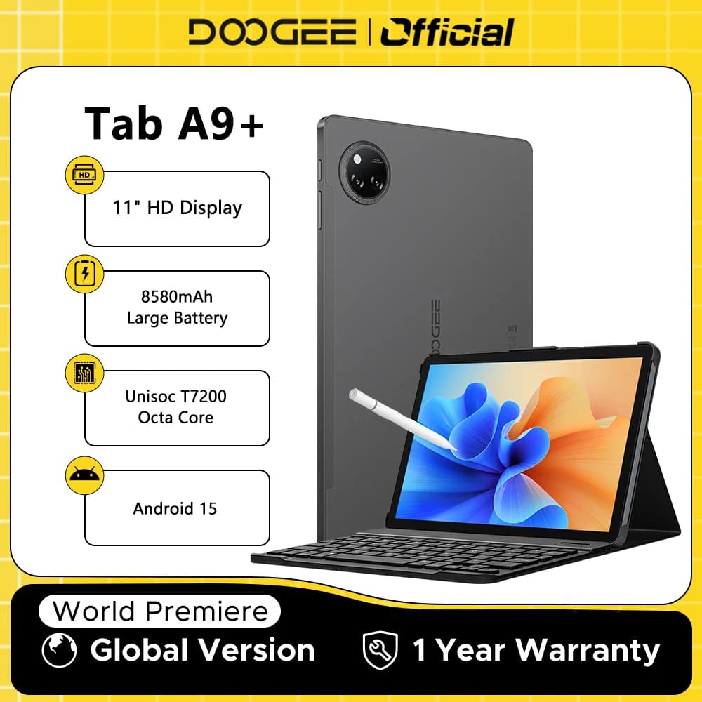 Versione globale DOOGEE Tab A9+ Tablet 20GB 64GB 11" Display HD 8580mAh Unisoc T7200 Doppi altoparlanti Android 15 Tablet 2 in 1