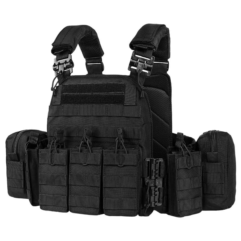 YAKEDA 6094 Gilet leggero con piastra da combattimento a sgancio rapido, gilet da caccia Molle Chaleco in nylon 1000D nero