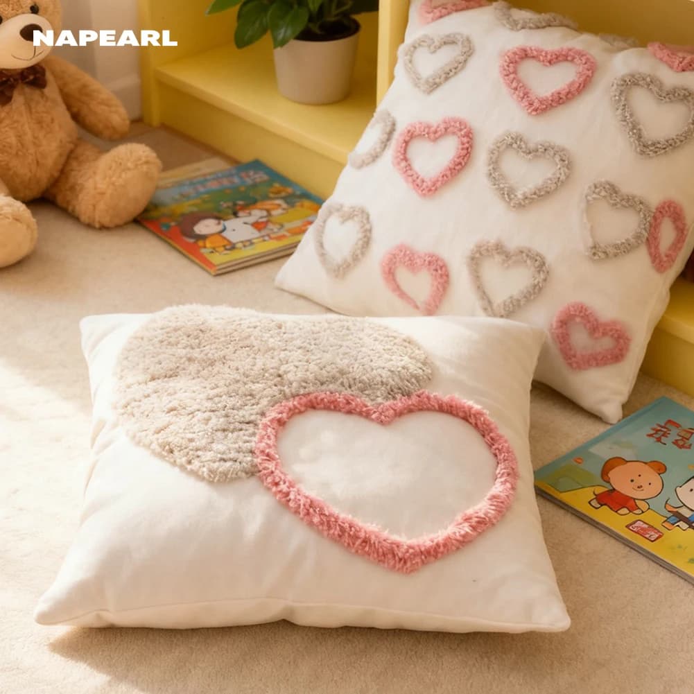 1PC Tufted Heart Cushion Cover for Sofa Bedroom Pink Valentine's Day Pillowcase Romantic Home Decor Gift 18x18 Inches