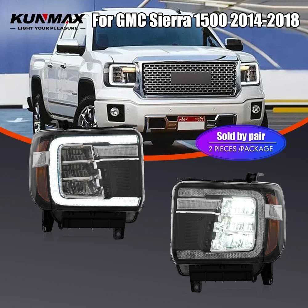 Pair of LED Lighthouse for Auto for GMC Sierra 1500 2014-2018 2500HD 3500HD 2015-19 Front Lamp Headlight Indicators