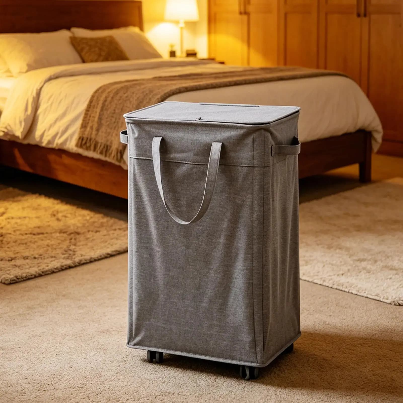 Cesto portabiancheria con ruote da 75 litri, cesto portaoggetti con sacca lavabile rimovibile e maniglia, cesto portabiancheria con ruote per camera da letto, bagno, dormitorio
