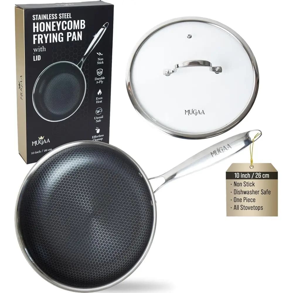 Set of 10 Stainless Steel Plates with Cover, Suitable for Hybrid or Induction Cooking Plans, Gas and Electricity, Oven and D