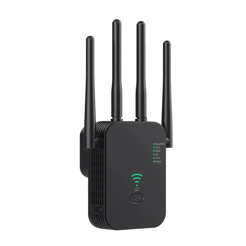 Ripetitore WiFi 1200M/300M, Amplificatore di Segnale Dual Band 5G/2.4G, 4 Antenne per Router Domestico, Spina US/EU