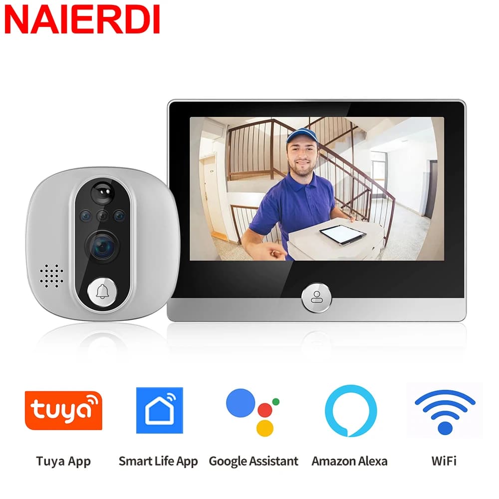 NAIERDI Campanello per porta Telecamera 4.3 "Video Wifi Smart Door Spioncino Spioncino per porta Rilevazione movimento da 170 gradi Tuya APP Alexa Google