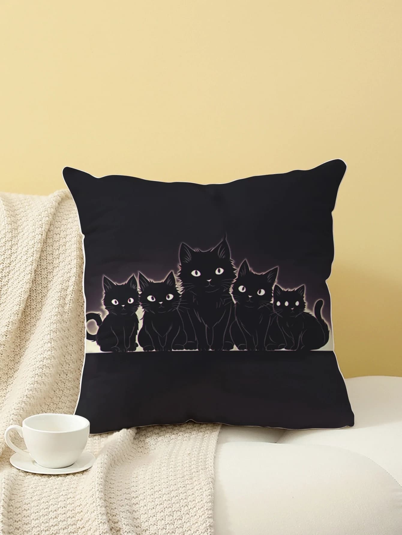 Fodera per cuscino con stampa Black Cat Family, fodera per cuscino per divano, camera da letto, soggiorno, letto, sedia da ufficio, decorazioni per la casa