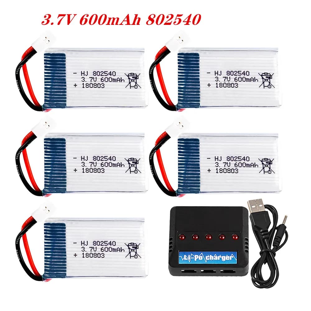 Batteria Lipo 3.7V 600mAh 802540 25C con caricatore USB per SYMA X5C X5C-1 X5 X5SC X5SW M68 K60 HQ-905 CX30 RC Quadcopter Batteria