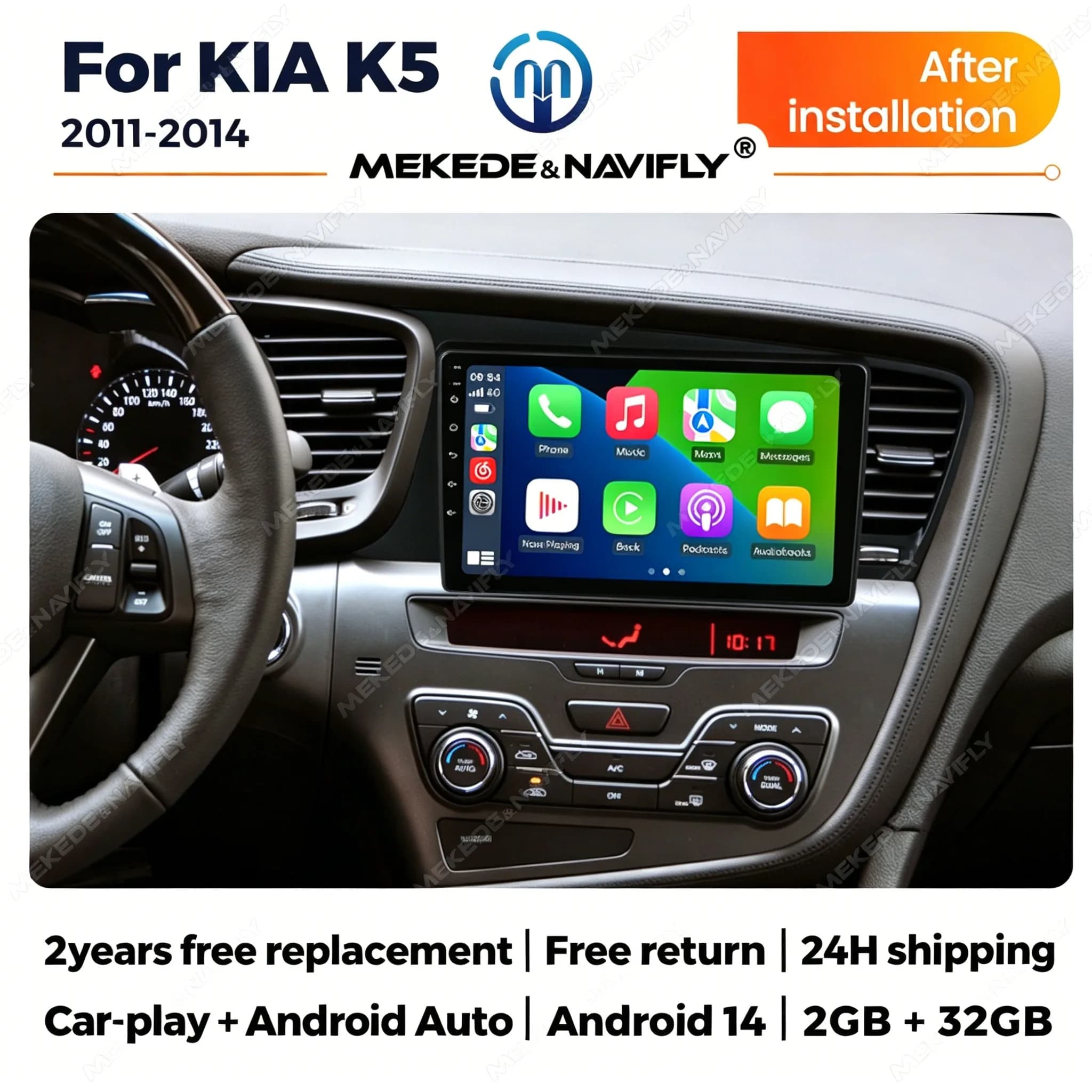 Autoradio Android 14 da 9 Pollici per Kia K5 Optima 2011-2015 con Carplay Wireless, Lettore Multimediale, GPS, Navigatore, Stereo, Schermo WIFI