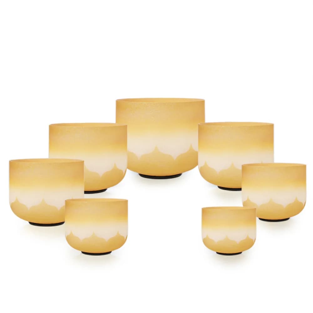 Golden Lotus Crystal Singing Bowl, 8 Inch Quartz Healing Bowl for Sound Therapy & Meditation, Sanskrit Engraved