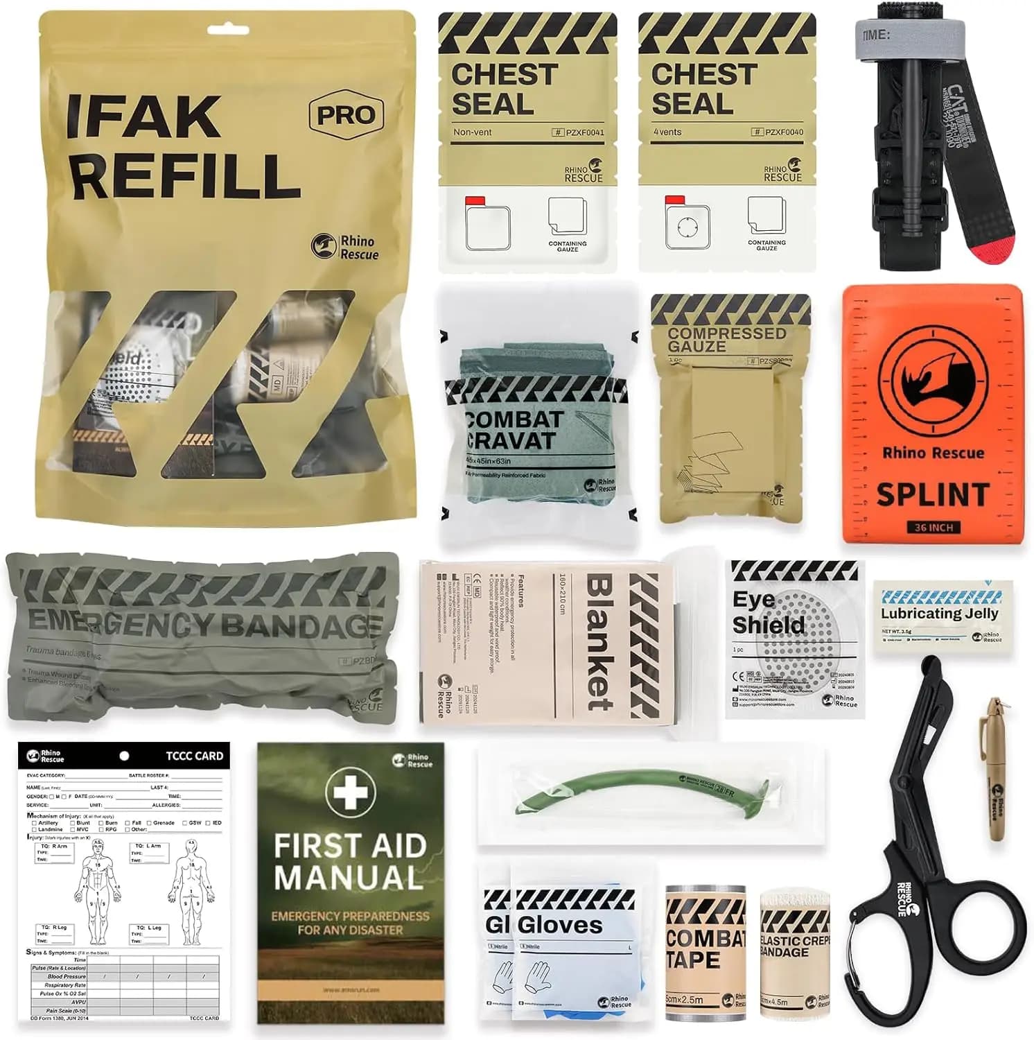 Kit di Pronto Soccorso d'Emergenza da 17 Pezzi con Laccio Emostatico CAT, Kit Tattico per Traumi per Cura delle Ferite, Urti da Arma da Fuoco, Auto e Campeggio (Marrone)