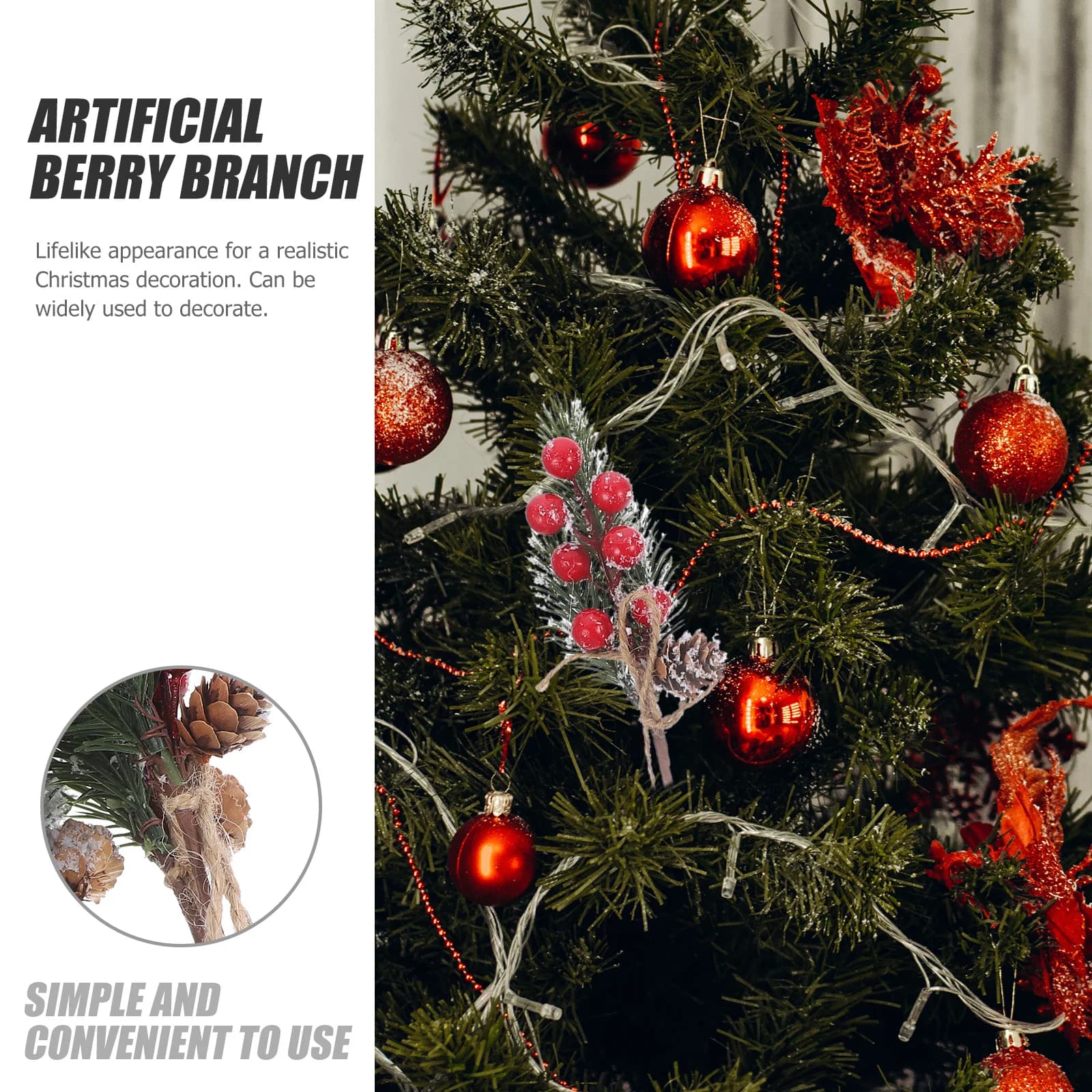 6 pcs simulation berries of pine plettri stems of artificial plants for decoration of Christmas tree DIY party ornamentation of the flower plettri room